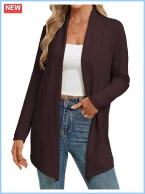 Women's Long Lightweight Open Front Draped Cardigan Sweater